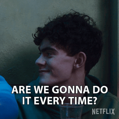 A Man With Curly Hair Is Smiling And Says " Are We Gonna Do It Every Time Netflix " GIF