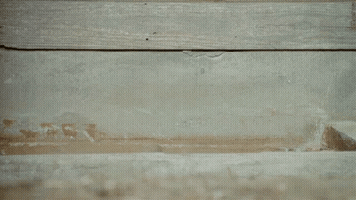 A Man With Curly Hair Is Sticking His Head Out Of A Hole GIF