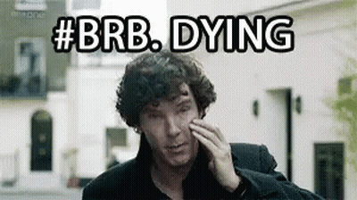 A Man With Curly Hair Is Talking On A Cell Phone And Says #Brb Dying . GIF