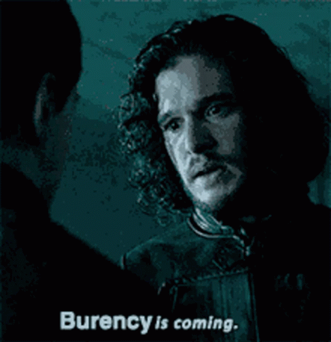 A Man With Curly Hair Is Talking To Another Man And The Words Burency Is Coming GIF