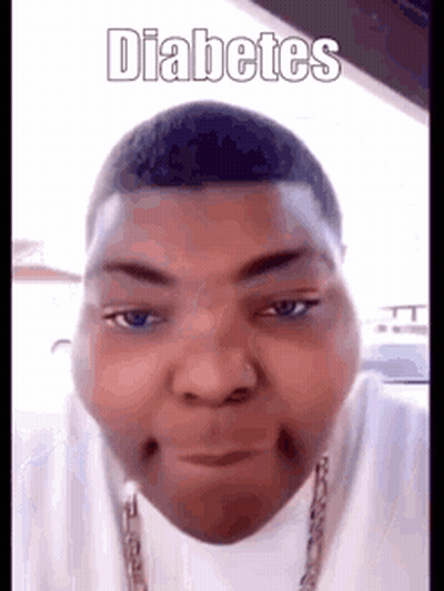 A Man With Diabetes Is Making A Funny Face While Wearing A White Shirt And A Chain . GIF