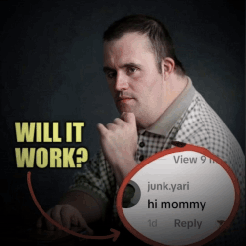 A Man With Down Syndrome Is Looking At A Screen With A Reply From Hi Mommy GIF