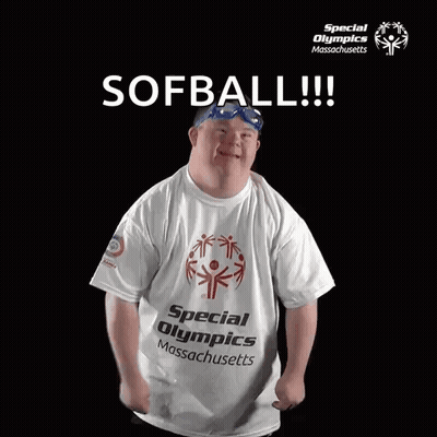 A Man With Down Syndrome Wearing A Special Olympics Massachusetts Shirt GIF