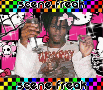 A Man With Dreadlocks And A Pink Bow On His Head Is Holding A Glass Of Wine GIF