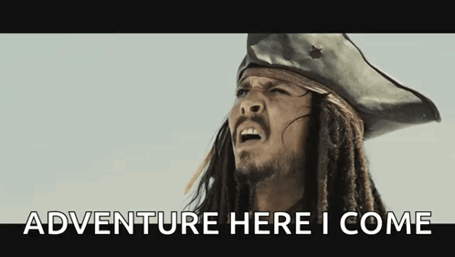 A Man With Dreadlocks And A Pirate Hat Says " Adventure Here I Come " GIF