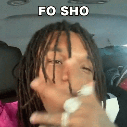 A Man With Dreadlocks And A Ring On His Finger Is Making A Face And The Words Fo Sho Are Above Him GIF