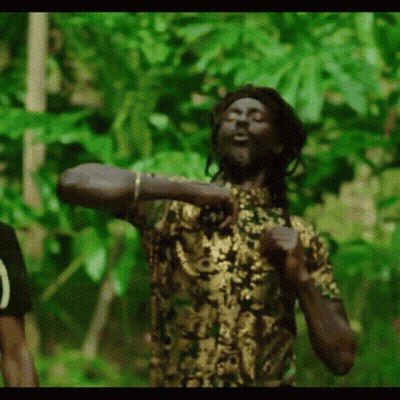 A Man With Dreadlocks Is Dancing In The Jungle . GIF