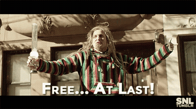 A Man With Dreadlocks Is Holding A Bong And Says Free At Last On The Screen GIF