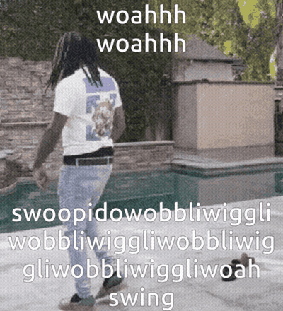 A Man With Dreadlocks Is Standing In Front Of A Pool And Says Woahhh GIF