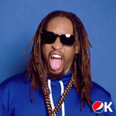A Man With Dreadlocks Is Wearing Sunglasses And A Pepsi Logo On His Shirt GIF