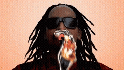 A Man With Dreadlocks Is Wearing Sunglasses And Eating A Piece Of Pizza GIF