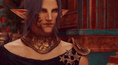 A Man With Ears And A Tattoo On His Face Is Wearing A Necklace And A Collar . GIF