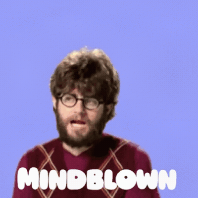 A Man With Glasses And A Beard Has A Box Coming Out Of His Head That Says Mindblown GIF