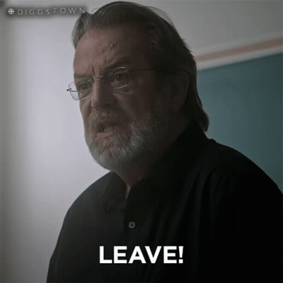 A Man With Glasses And A Beard Has The Word Leave In Front Of Him GIF