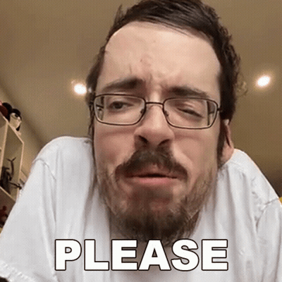 A Man With Glasses And A Beard Has The Word Please On His Face GIF