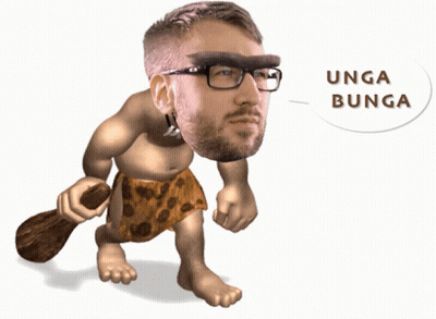 A Man With Glasses And A Beard Is Holding A Stick And Says Unga Bunga GIF