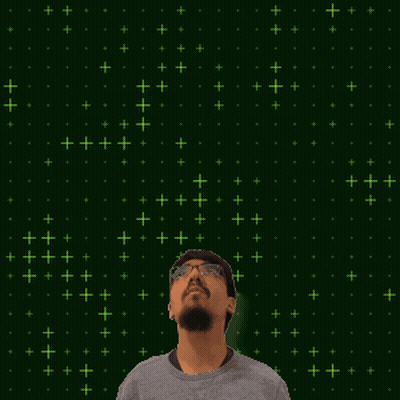 A Man With Glasses And A Beard Is Looking Up At The Number 10 GIF