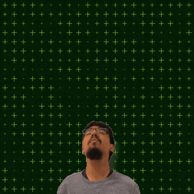 A Man With Glasses And A Beard Is Looking Up At The Number 15 And 19 GIF