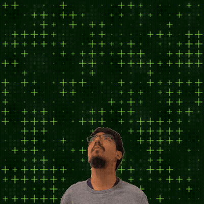 A Man With Glasses And A Beard Is Looking Up At The Number 8 GIF