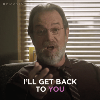 a man with glasses and a beard is saying i 'll get back to you