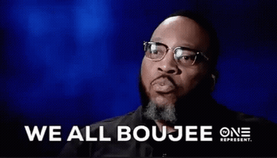 A Man With Glasses And A Beard Is Saying We All Boujee . GIF