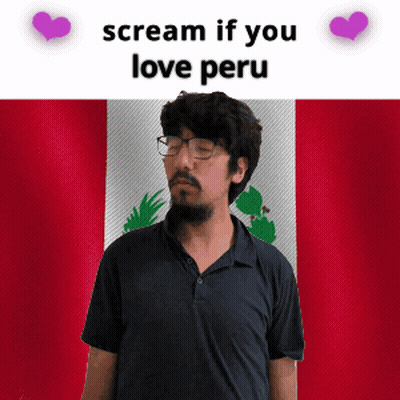 A Man With Glasses And A Beard Is Standing In Front Of A Peru Flag And Says Scream If You Love Peru GIF