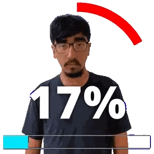 A Man With Glasses And A Beard Is Standing In Front Of A Red Arrow That Says 17 % Sticker