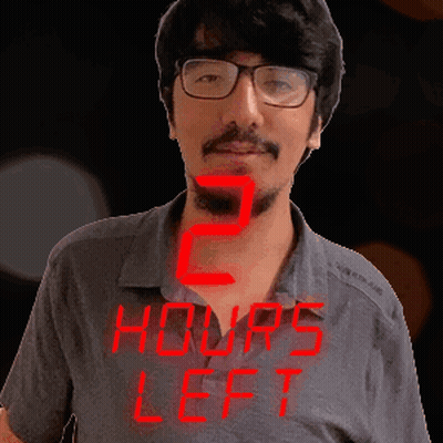 A Man With Glasses And A Beard Is Standing In Front Of A Sign That Says 2 Hours Left GIF
