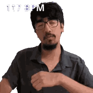A Man With Glasses And A Beard Is Wearing A Black Shirt And The Time Is 117 Bpm Sticker