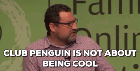 A Man With Glasses And A Beard Says Club Penguin Is Not About Being Cool . GIF