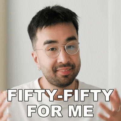 A Man With Glasses And A Beard Says Fifty Fifty For Me GIF