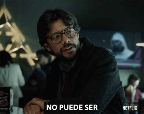 A Man With Glasses And A Beard Says No Puede Ser In A Netflix Advertisement GIF