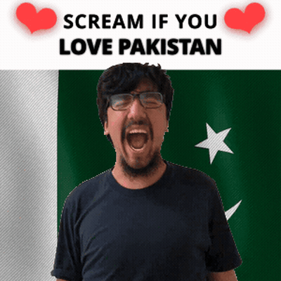 A Man With Glasses And A Beard Screams In Front Of A Flag That Says Scream If You Love Pakistan GIF