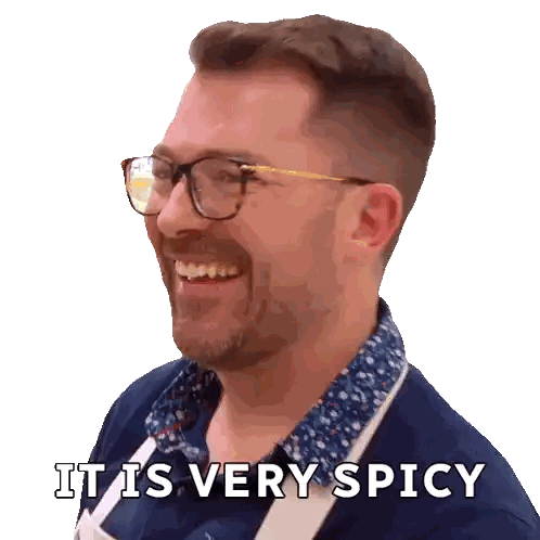 A Man With Glasses And A Beard Smiles With The Words It Is Very Spicy Below Him Sticker