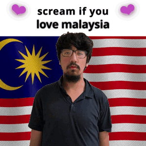 A Man With Glasses And A Beard Stands In Front Of A Malaysia Flag GIF