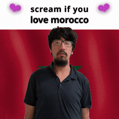A Man With Glasses And A Beard Stands In Front Of A Morocco Flag And Says Scream If You Love Morocco GIF