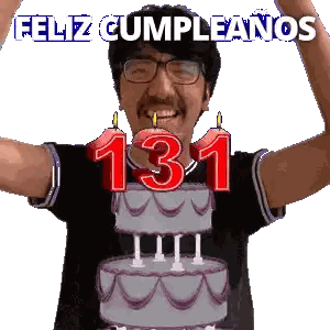 A Man With Glasses And A Birthday Cake With The Number 131 On It Sticker