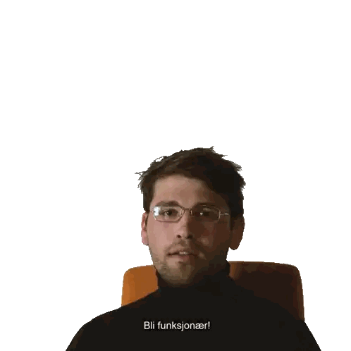 A Man With Glasses And A Black Turtleneck Says Bli Funksjonar Sticker