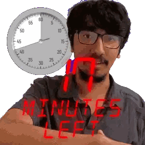 A Man With Glasses And A Clock Behind Him With The Words Minutes Left Sticker