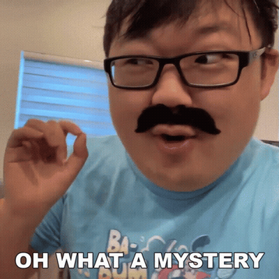 A Man With Glasses And A Fake Mustache Has The Words Oh What A Mystery Above His Face GIF