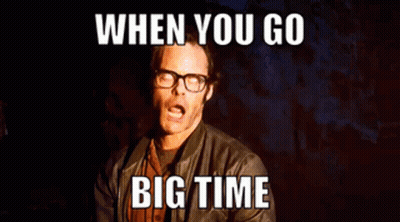 A Man With Glasses And A Leather Jacket Says When You Go Big Time . GIF