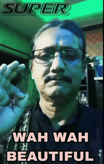 A Man With Glasses And A Mustache Has Wah Wah Beautiful Written On The Bottom GIF