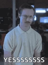 A Man With Glasses And A Mustache Is Wearing A White Polo Shirt And Saying Yes . GIF