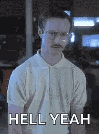 A Man With Glasses And A Mustache Is Wearing A White Polo Shirt And Says Hell Yeah . GIF