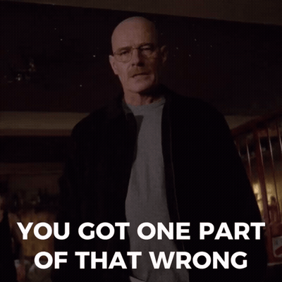 A Man With Glasses And A Mustache Pointing Up With The Words You Got One Part Of That Wrong Behind Him GIF