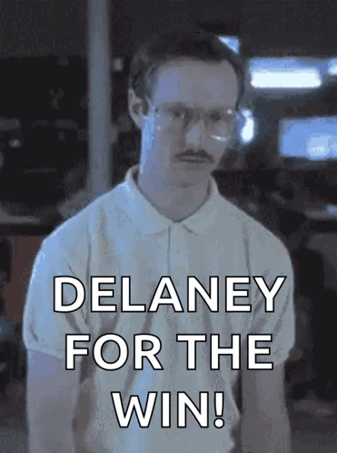 A Man With Glasses And A Mustache Says Delaney For The Win ! GIF