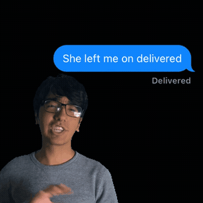 A Man With Glasses And A Text Message That Says She Left Me On Delivered GIF