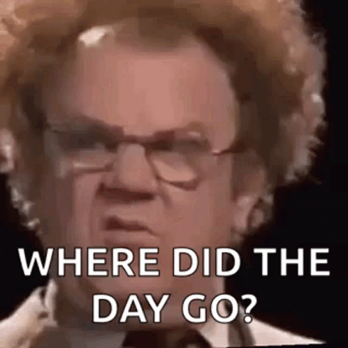 A Man With Glasses And A Wig Is Asking Where Did The Day Go . GIF