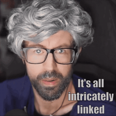 A Man With Glasses And Gray Hair Has The Words It 'S All Intricately Linked GIF