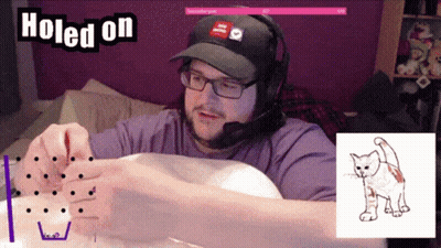 A Man With Glasses And Headphones Is Playing A Game With The Words " Holed On " On The Bottom GIF